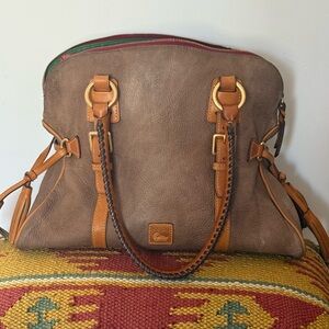Dooney & Bourke Brown Leather Shoulder Bag with Tan Trim